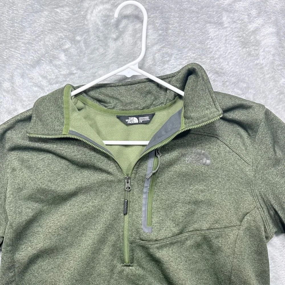 The North Face Quarter Zip Fleece Mens Large Green Heathered Pocket Pullover